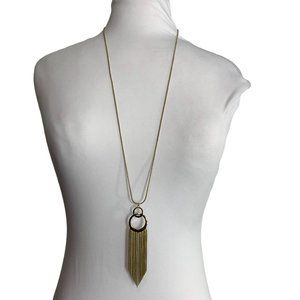 Ann Taylor Loft Necklace Long Gold Tone Snake Chain Fringe Tassel Pendant  32"